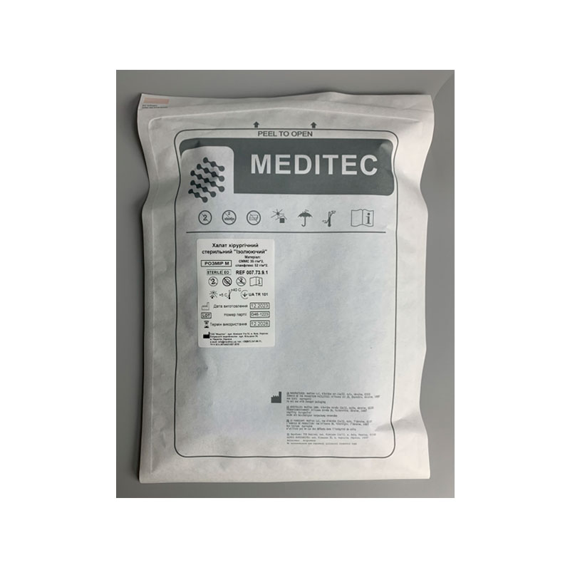 Халат хірургічний стерильний «Ізолюючий», розмір М, матеріал спанфлекс 52 г/м*2, СММС 35 г/м*2